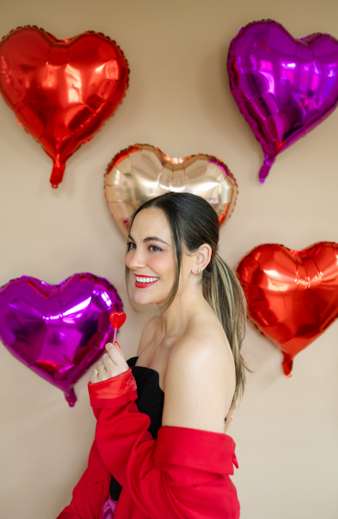 An Austin wedding photographer taking Valentine's-themed self portraits 