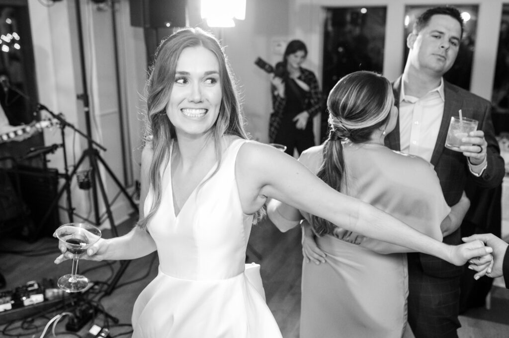 An epic dance party at a wedding reception at Primrose Cottage in Roswell Georgia