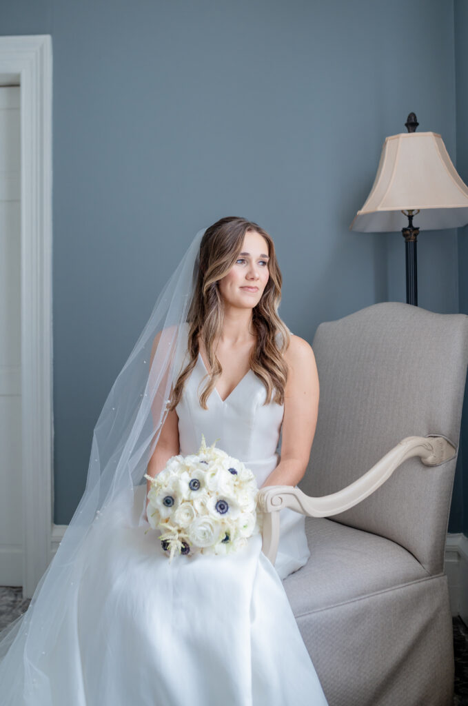 A bride before her wedding at Primrose Cottage in Roswell, Georgia